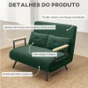 HOMCOM Sofá Cama Sofá Convertível em Cama de 2 Lugares Dobrável com Encosto Ajustável em 5 Níveis e 2 Almofadas Acolchoadas para Escritório Dormitório Sala de Estar 102x73x81 cm Verde