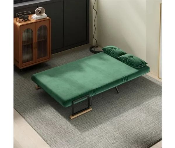 HOMCOM Sofá Cama Sofá Convertível em Cama de 2 Lugares Dobrável com Encosto Ajustável em 5 Níveis e 2 Almofadas Acolchoadas para Escritório Dormitório Sala de Estar 102x73x81 cm Verde