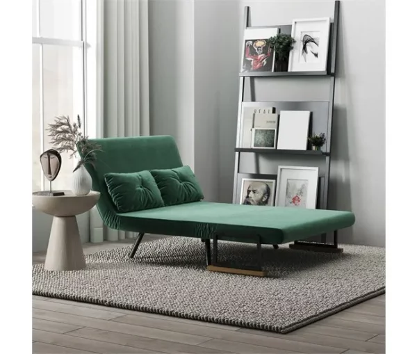 HOMCOM Sofá Cama Sofá Convertível em Cama de 2 Lugares Dobrável com Encosto Ajustável em 5 Níveis e 2 Almofadas Acolchoadas para Escritório Dormitório Sala de Estar 102x73x81 cm Verde