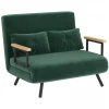 HOMCOM Sofá Cama Sofá Convertível em Cama de 2 Lugares Dobrável com Encosto Ajustável em 5 Níveis e 2 Almofadas Acolchoadas para Escritório Dormitório Sala de Estar 102x73x81 cm Verde