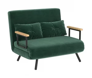 HOMCOM Sofá Cama Sofá Convertível em Cama de 2 Lugares Dobrável com Encosto Ajustável em 5 Níveis e 2 Almofadas Acolchoadas para Escritório Dormitório Sala de Estar 102x73x81 cm Verde