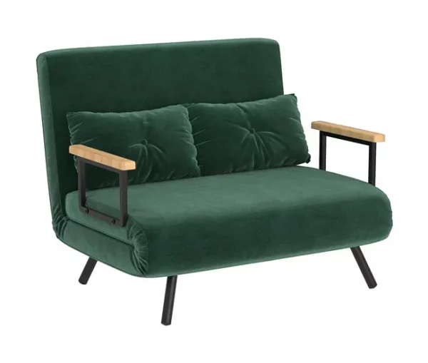 HOMCOM Sofá Cama Sofá Convertível em Cama de 2 Lugares Dobrável com Encosto Ajustável em 5 Níveis e 2 Almofadas Acolchoadas para Escritório Dormitório Sala de Estar 102x73x81 cm Verde