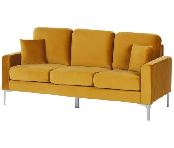 Sofá de 3 lugares em veludo amarelo mostrada GAVLE