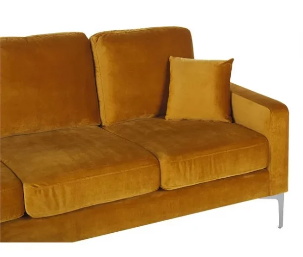 Sofá de 3 lugares em veludo amarelo mostrada GAVLE