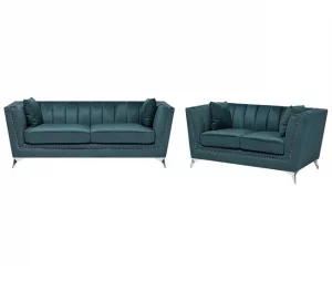 Conjunto de sofás com 5 lugares em veludo azul-verde GAULA