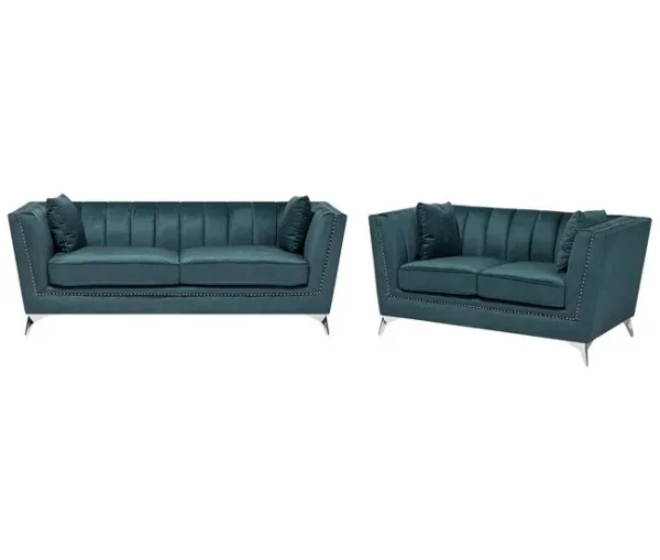 Conjunto de sofás com 5 lugares em veludo azul-verde GAULA