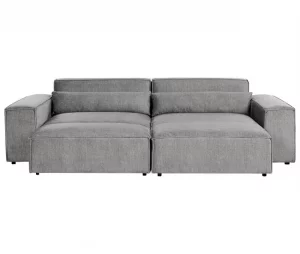 Sofá de canto modular 2 lugares com repousa-pés em tecido cinzento à esquerda HELLNAR