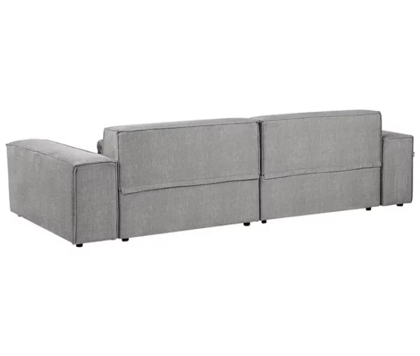Sofá de canto modular 2 lugares com repousa-pés em tecido cinzento à esquerda HELLNAR