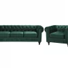 Set Sofa Sessel CHESTERFIELD grün Samtstoff CH