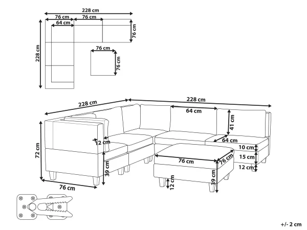 5-Seater Corner Sofa with Ottoman UNSTAD White DEF