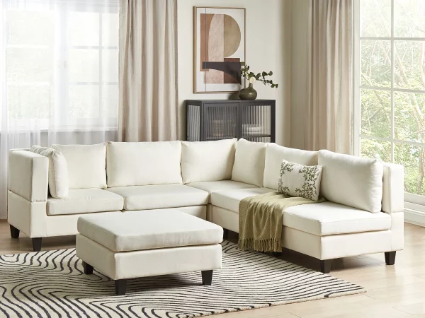 5-Seater Corner Sofa with Ottoman UNSTAD White DEF