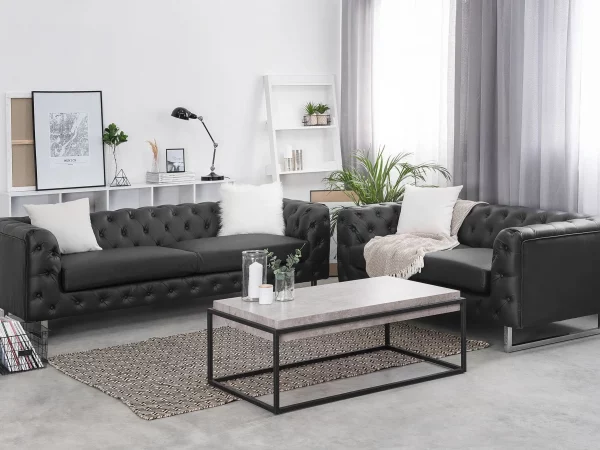 Sofa Set VISSLAND, Kunstleder, Schwarz, CH.
