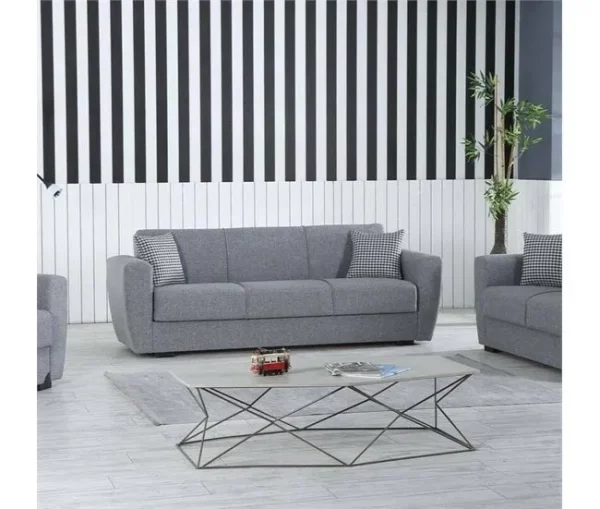 Sofá-cama Dcorv, sofá-cama container linear de 3 lugares, sofá da sala em tecido acolchoado com abertura click-clac, 223x84xh80 cm, Cinza