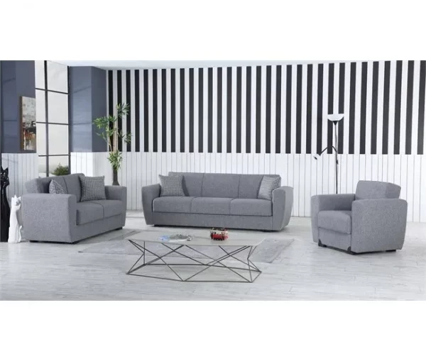 Sofá-cama Dcorv, sofá-cama container linear de 3 lugares, sofá da sala em tecido acolchoado com abertura click-clac, 223x84xh80 cm, Cinza