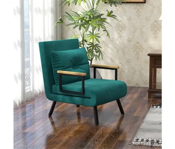 HOMCOM Poltrona Convertível em Cama Dobrável Poltrona Convertível em Cama com Encosto Ajustável em 5 Níveis e Almofada Acolchoada para Escritório Dormitório Sala de Estar Carga 120 kg 63x73x81 cm Verde
