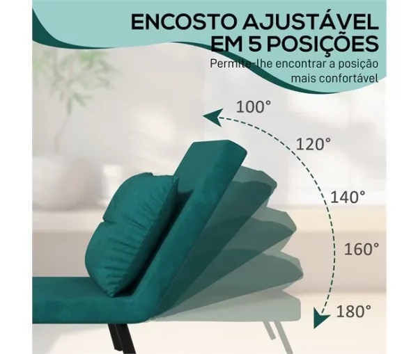HOMCOM Poltrona Convertível em Cama Dobrável Poltrona Convertível em Cama com Encosto Ajustável em 5 Níveis e Almofada Acolchoada para Escritório Dormitório Sala de Estar Carga 120 kg 63x73x81 cm Verde
