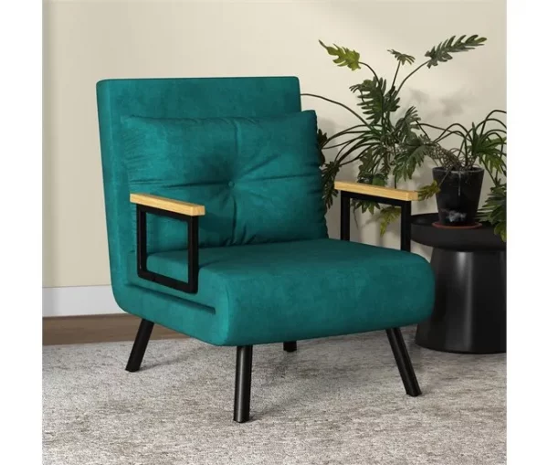 HOMCOM Poltrona Convertível em Cama Dobrável Poltrona Convertível em Cama com Encosto Ajustável em 5 Níveis e Almofada Acolchoada para Escritório Dormitório Sala de Estar Carga 120 kg 63x73x81 cm Verde