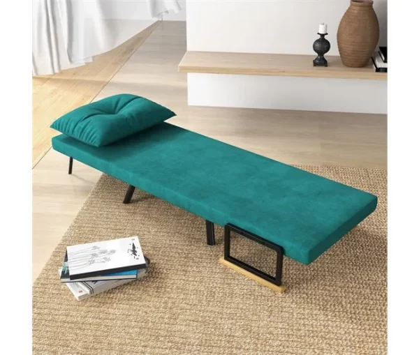 HOMCOM Poltrona Convertível em Cama Dobrável Poltrona Convertível em Cama com Encosto Ajustável em 5 Níveis e Almofada Acolchoada para Escritório Dormitório Sala de Estar Carga 120 kg 63x73x81 cm Verde