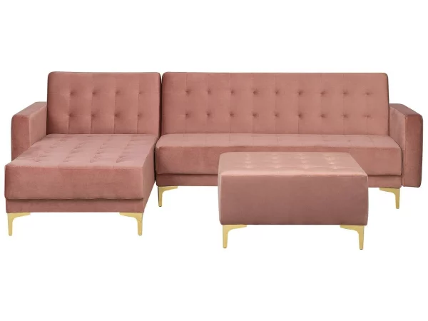 Schlafsofa ABERDEEN Samtstoff Rosa Ottom. L/R CH.