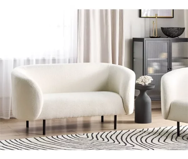 Sofá de 2 lugares em tecido bouclé preto e branco LOEN