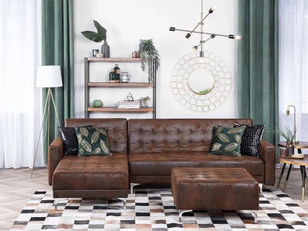 Schlafsofa ABERDEEN Lederoptik OldStyle Braun Ottom. CH