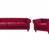 Set Sofa Sessel CHESTERFIELD dunkelrot Samtstoff CH