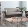 Sofá-cama Dfiorini, sofá-cama container de 3 lugares com estrutura em couro ecológico e assento em tecido, sofá da sala com abertura click-clac, 233x84h94 cm, Marrom e Cinza