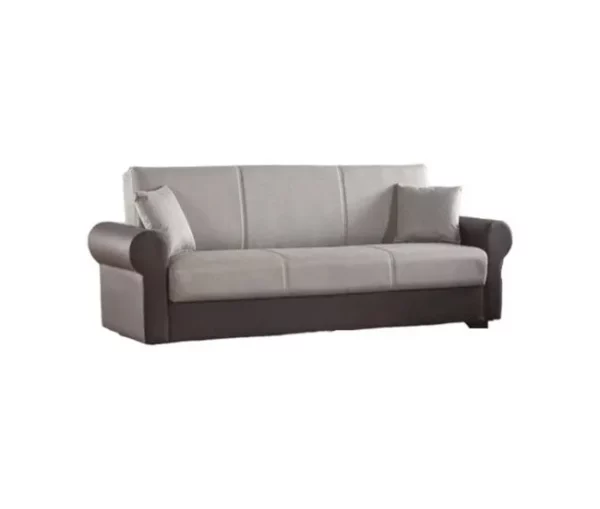 Sofá-cama Dfiorini, sofá-cama container de 3 lugares com estrutura em couro ecológico e assento em tecido, sofá da sala com abertura click-clac, 233x84h94 cm, Marrom e Cinza