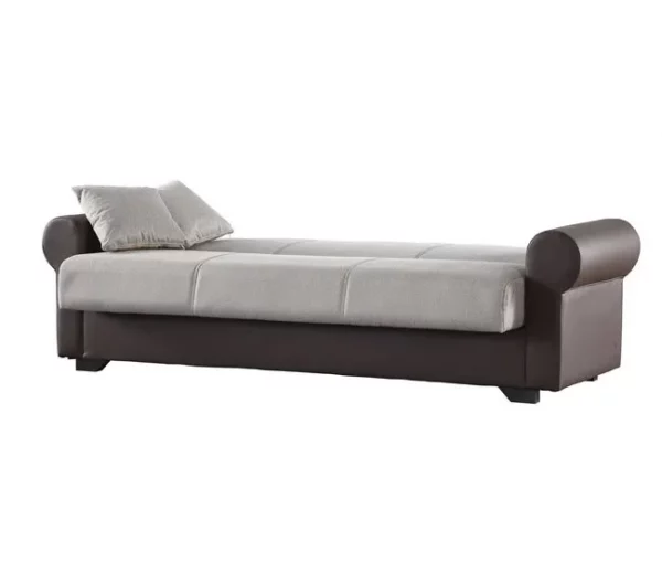 Sofá-cama Dfiorini, sofá-cama container de 3 lugares com estrutura em couro ecológico e assento em tecido, sofá da sala com abertura click-clac, 233x84h94 cm, Marrom e Cinza