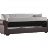 Sofá-cama Dfiorini, sofá-cama container de 3 lugares com estrutura em couro ecológico e assento em tecido, sofá da sala com abertura click-clac, 233x84h94 cm, Marrom e Cinza