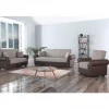 Sofá-cama Dfiorini, sofá-cama container de 3 lugares com estrutura em couro ecológico e assento em tecido, sofá da sala com abertura click-clac, 233x84h94 cm, Marrom e Cinza