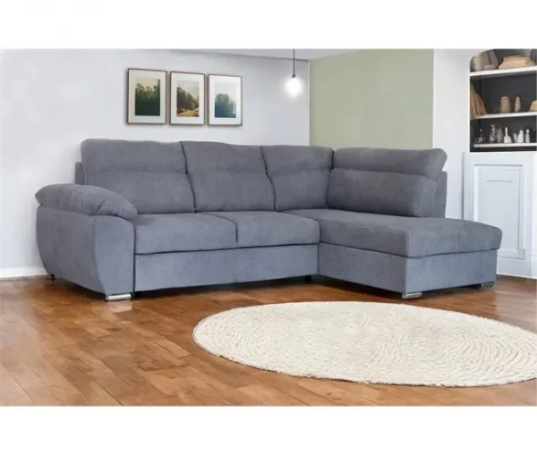 Sofá de canto KENDAL com cama e arca dereita 4 lugares cinza