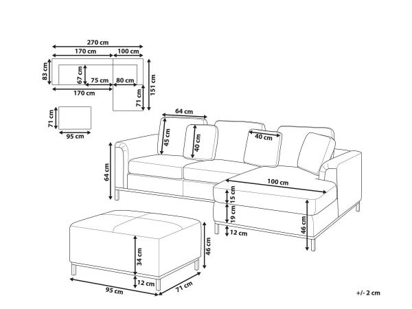 Sofa OSLO L White boucle + ottoman DEF