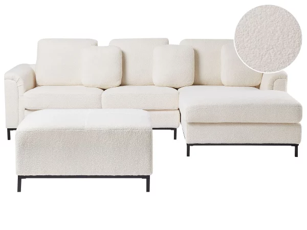 Sofa OSLO L White boucle + ottoman DEF