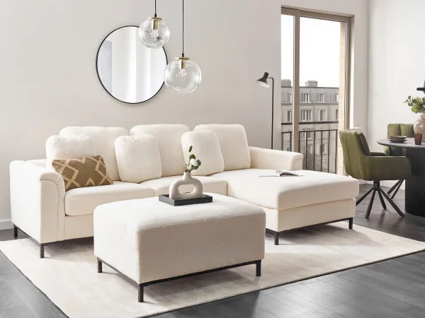 Sofa OSLO L White boucle + ottoman DEF