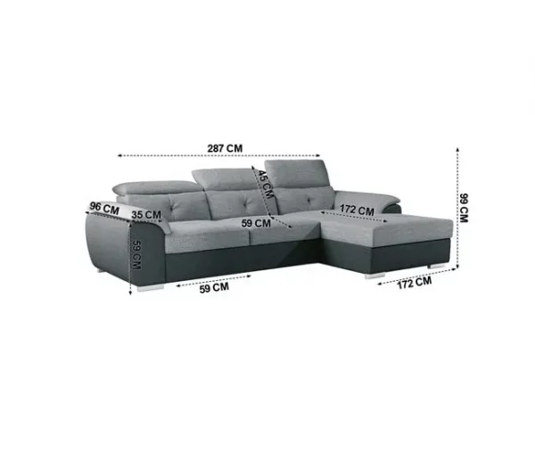 Chaise longue com cama ARCADIA dereita 4 lugares antracite