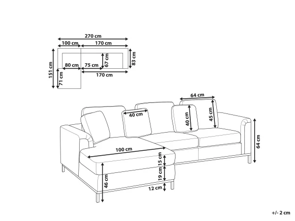 Sofa Ecksofa OSLO R grau ohne Ottomane CH