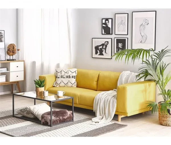 Sofá de 3 lugares em tecido amarelo NIVALA