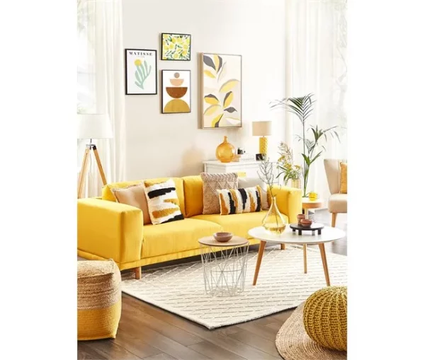 Sofá de 3 lugares em tecido amarelo NIVALA