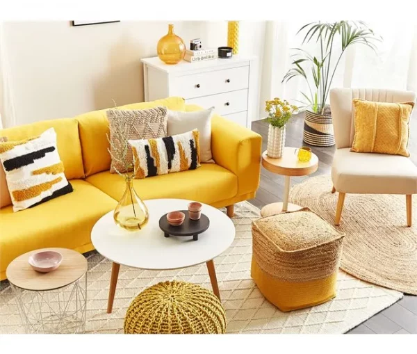 Sofá de 3 lugares em tecido amarelo NIVALA