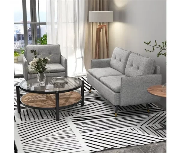 HOMCOM Conjunto de Sofá Inclui 1 Sofá de 2 Lugares e 1 Poltrona Individual com Apoios de Braços Assento Acolchoado e Pés de Aço para Sala Quarto Escritório Cinza