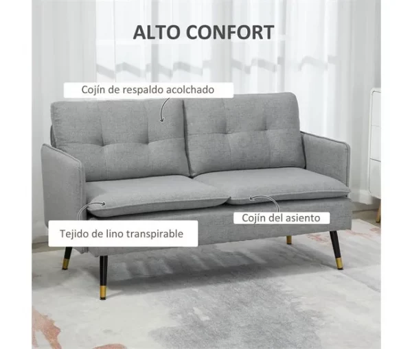 HOMCOM Conjunto de Sofá Inclui 1 Sofá de 2 Lugares e 1 Poltrona Individual com Apoios de Braços Assento Acolchoado e Pés de Aço para Sala Quarto Escritório Cinza