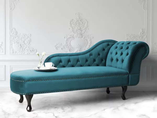 Chaiselongue NIMES Samt, blaugrün, rechtsseitig CH
