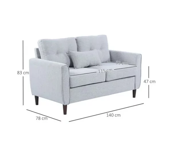 HOMCOM Sofá de 2 lugares Poltrona de dois lugares para sala de estar com almofadas e assento acolchoado fronha lavável 140x78x83 cm cinza claro