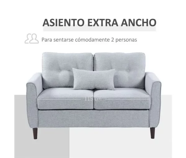 HOMCOM Sofá de 2 lugares Poltrona de dois lugares para sala de estar com almofadas e assento acolchoado fronha lavável 140x78x83 cm cinza claro