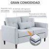 HOMCOM Sofá de 2 lugares Poltrona de dois lugares para sala de estar com almofadas e assento acolchoado fronha lavável 140x78x83 cm cinza claro
