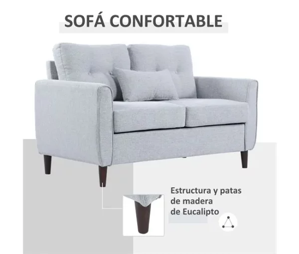 HOMCOM Sofá de 2 lugares Poltrona de dois lugares para sala de estar com almofadas e assento acolchoado fronha lavável 140x78x83 cm cinza claro