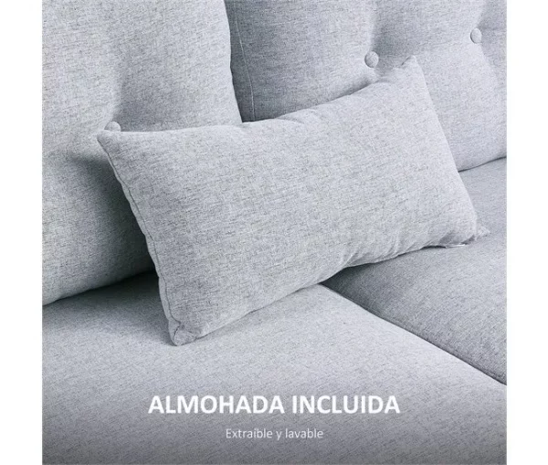 HOMCOM Sofá de 2 lugares Poltrona de dois lugares para sala de estar com almofadas e assento acolchoado fronha lavável 140x78x83 cm cinza claro