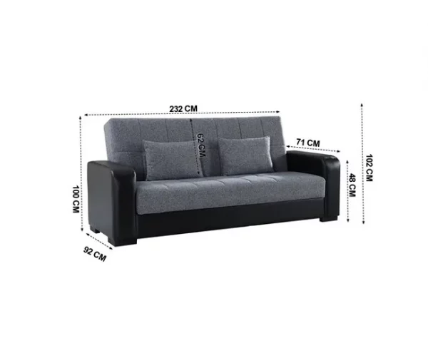 Sofá cama PRIMA  3 lugares preto cinza