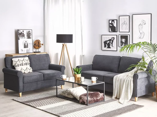 2 + 3 Sofa Set RONNEBY, Samtstoff Grau CH